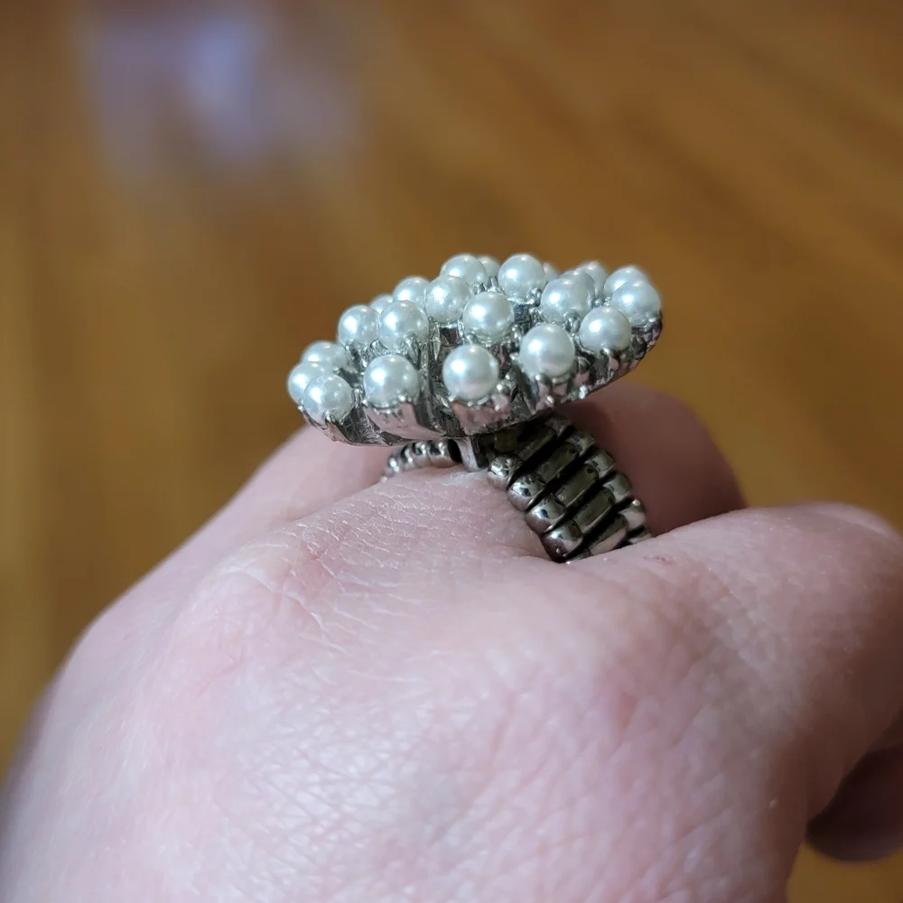 Faux Pearl Cluster Ring Adjustable Statement Piece